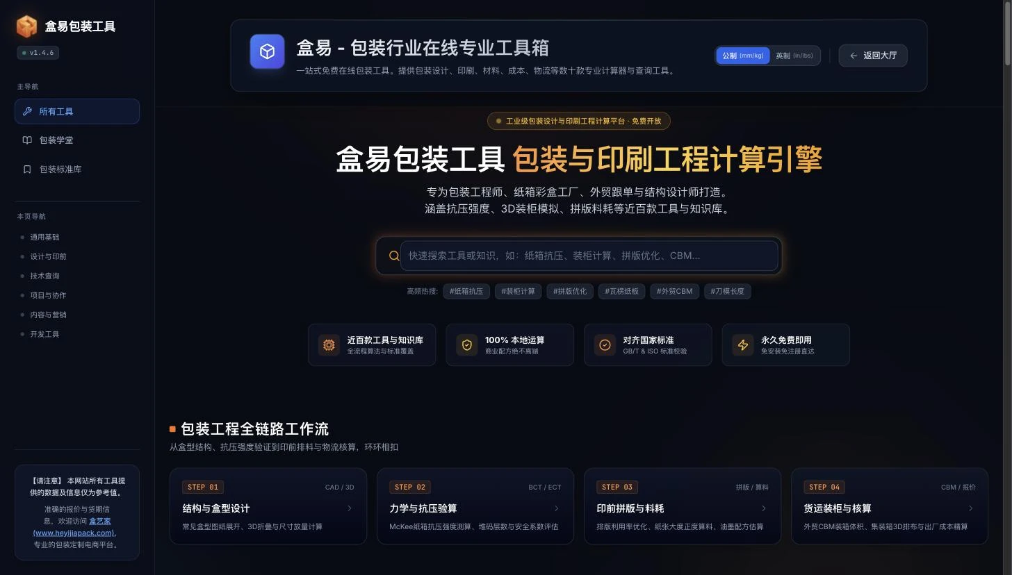 盒易包装工具 包装与印刷工程计算引擎